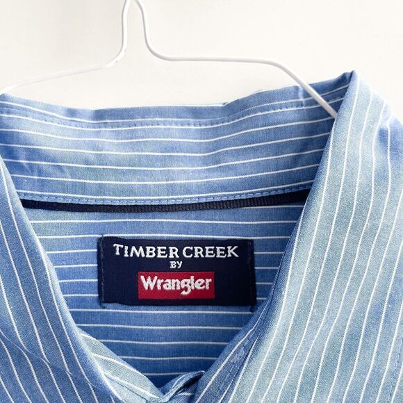 Timber Creek by Wrangler Mens Dress Shirt Pinstripes Long Sleeve Blue XL - Picture 6 of 8